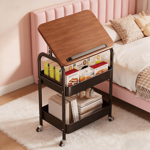 可移动小推车沙发边茶几中古风床边置物架桌子客厅零食多层收纳柜