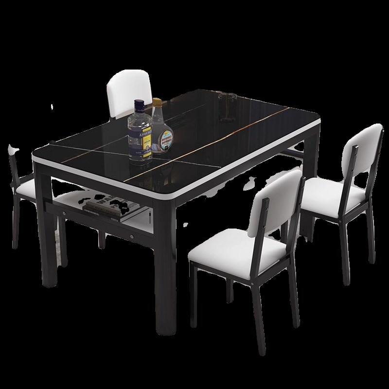 钢化玻璃层餐桌椅现代小户型家用吃饭桌子客餐厅长方形桌