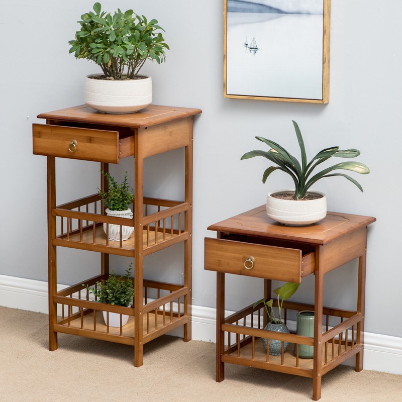 楠竹围栏带抽屉花架实木多层客厅室内落地绿萝多肉花台花几鱼缸架