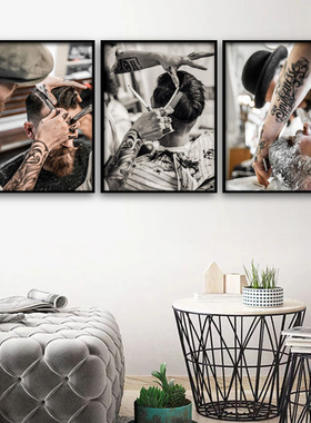 复古男士油头馆发型图片理发店装饰画发廊美发壁画eho挂画