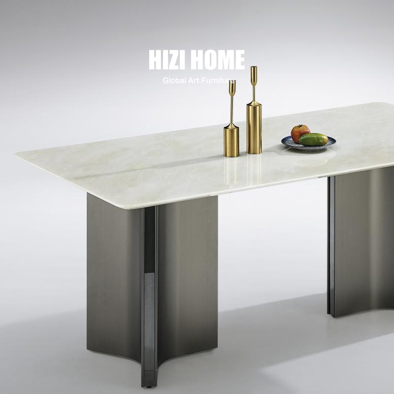8款新款意式极简天然奢石长方形餐桌大理石圆桌小户型家用餐台