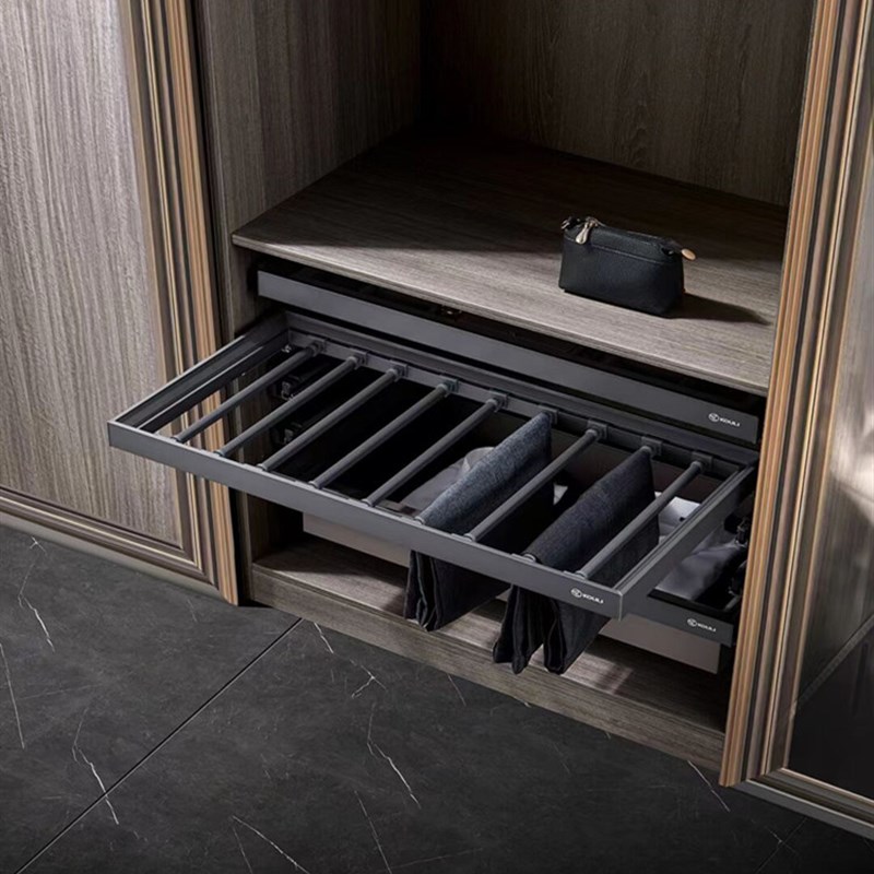 裤架伸缩衣柜家用内置抽拉裤抽架滑轨格子抽拉篮抽屉式首饰盒五金