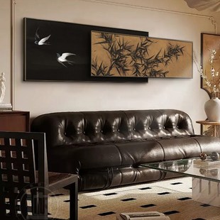 中古风客厅装饰壁画法式复古沙发后宋代美学挂画新竹子水墨画