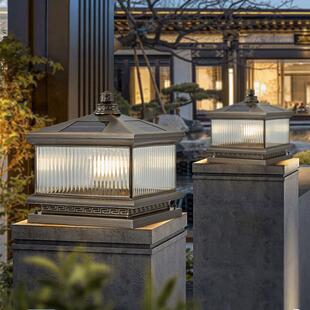 全铜太阳能两用柱头灯户外防水家用庭院灯别墅院墙大门柱子门柱灯