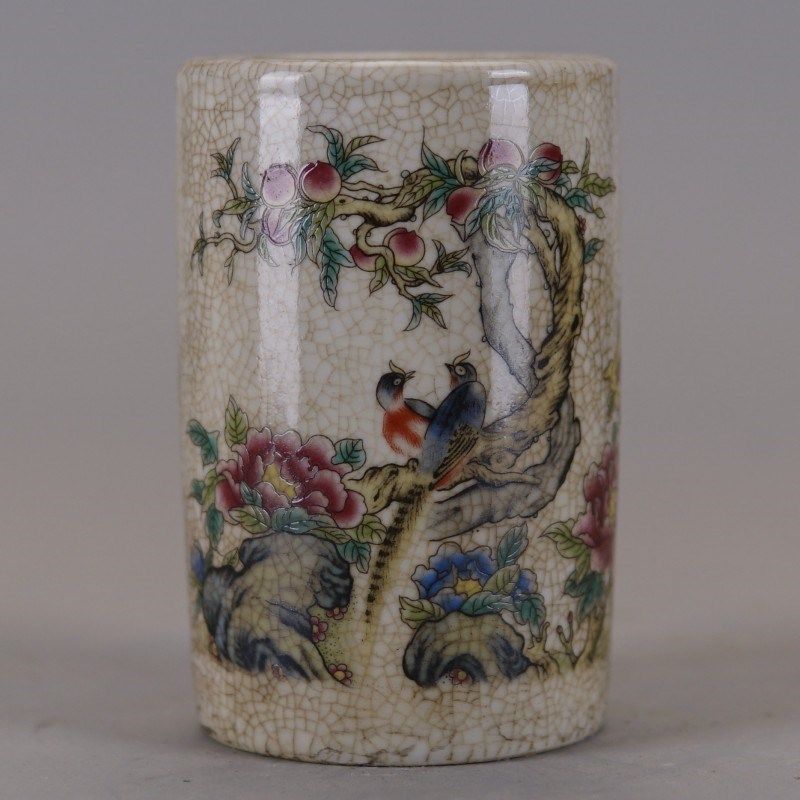 仿古玩杂项古董旧货清代光绪年制开片青花兰花笔筒文房摆件收藏品,家居饰品,桌面摆件,淘宝优惠券,粉丝福利购,淘宝优惠卷