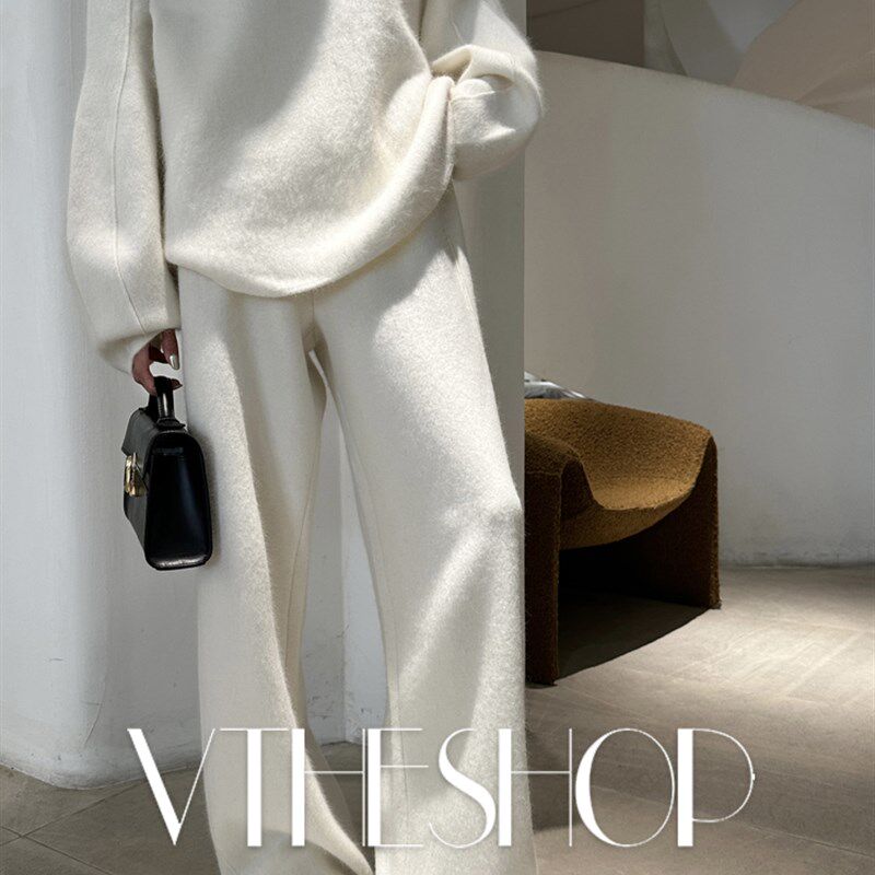 浣熊绒针织裤坠感高腰垂感显瘦宽松空气直筒开叉裤子阔腿裤女秋冬,女装/女士精品,休闲裤,淘宝优惠券,粉丝福利购,淘宝优惠卷