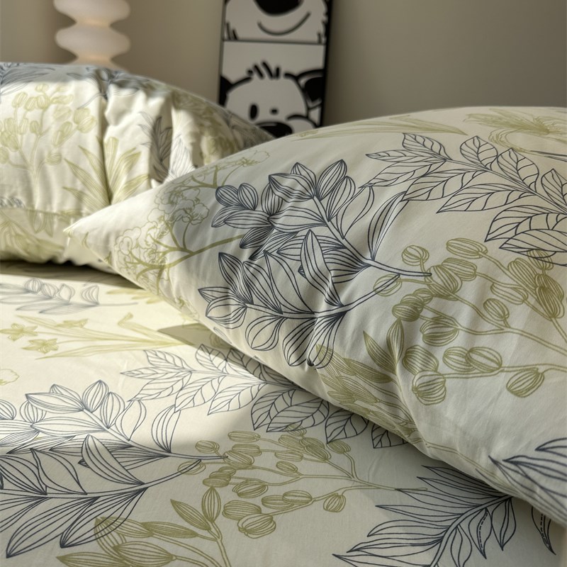 绿色田园风纯棉全棉床笠床单单件1.35公寓宿舍床罩单品保护套枕套