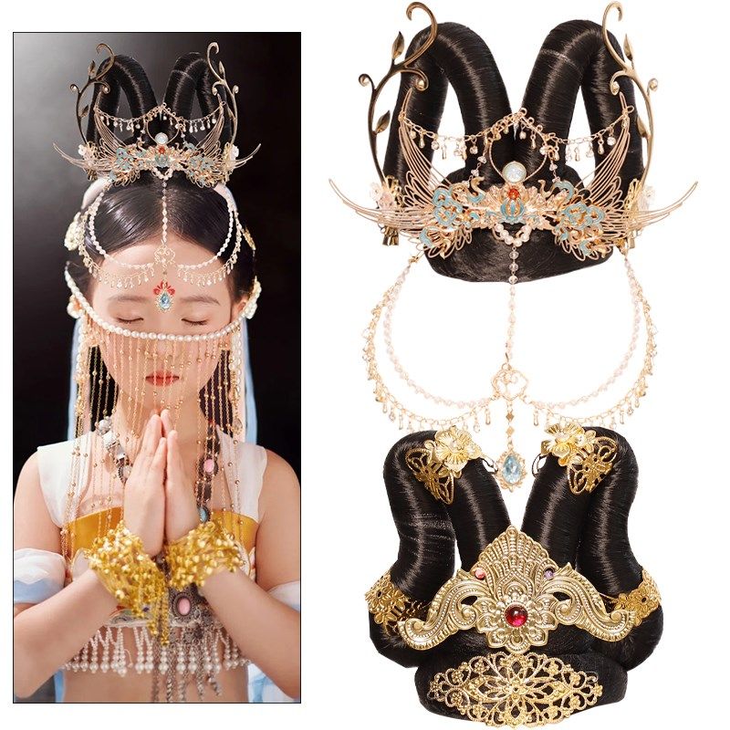 汉服头饰古典舞演出假发包复古唐风敦煌飞天发髻发饰女童古装表演,美发护发/假发,演出假发,淘宝优惠券,粉丝福利购,淘宝优惠卷