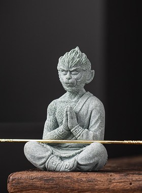 禅意齐天大圣孙悟空茶宠摆件创意生肖猴打坐禅定鱼缸造景桌面装饰