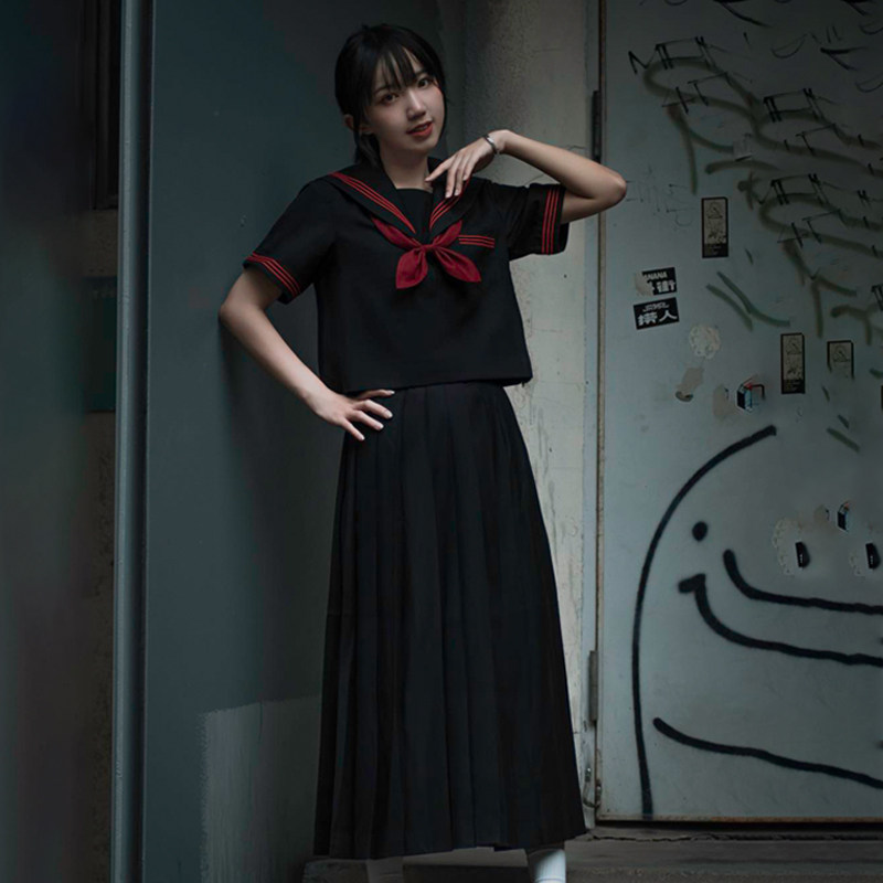 樱花家族JK制服裙 不良少女长裙 绀色黑色多色显瘦学生百褶长裙