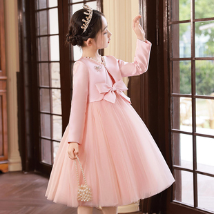儿童粉色蓬蓬公主裙子花童白色婚纱裙女童礼服连衣裙套装表演出服