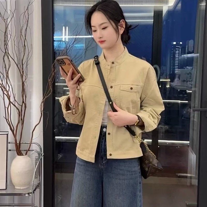 立领外套女纯棉复古短款2025年春季新款衬衫休闲百搭宽松长袖上衣,女装/女士精品,短外套,淘宝优惠券,粉丝福利购,淘宝优惠卷