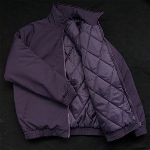 紫色短款棉服高级感男士冬季外套菱格深紫色棉衣男生飞行员夹克男