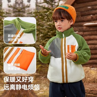 儿童摇粒绒外套秋冬男童上衣加绒保暖女童棉衣抗静电小童童装冬装
