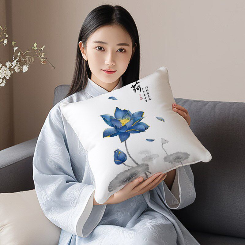 中国风抱枕中式古典水墨莲花靠枕双面茶楼酒店沙发靠垫枕套不含芯
