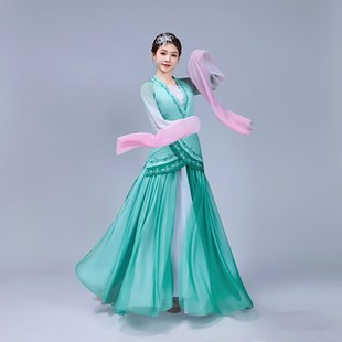 女飘逸古典舞演出服中国风踏春行采薇舞汉唐舞蹈服装 水袖 舞蹈服装