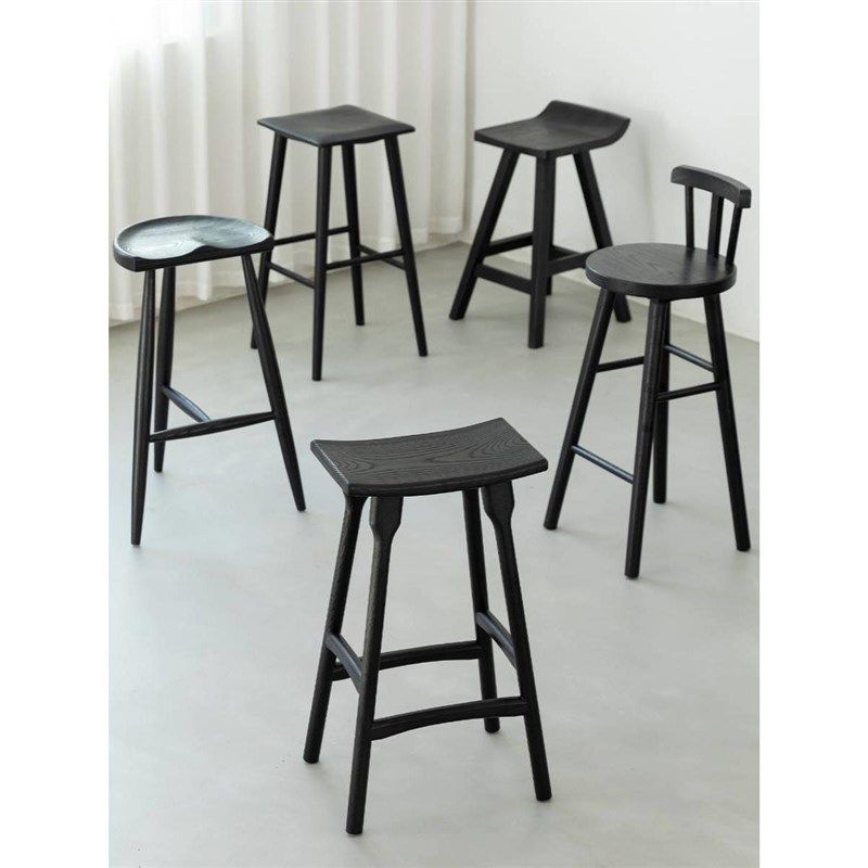 侘寂风实木吧台椅简约家用黑色白蜡木岛台吧台高脚椅凳靠背休闲椅,住宅家具,家用高脚椅,淘宝优惠券,粉丝福利购,淘宝优惠卷