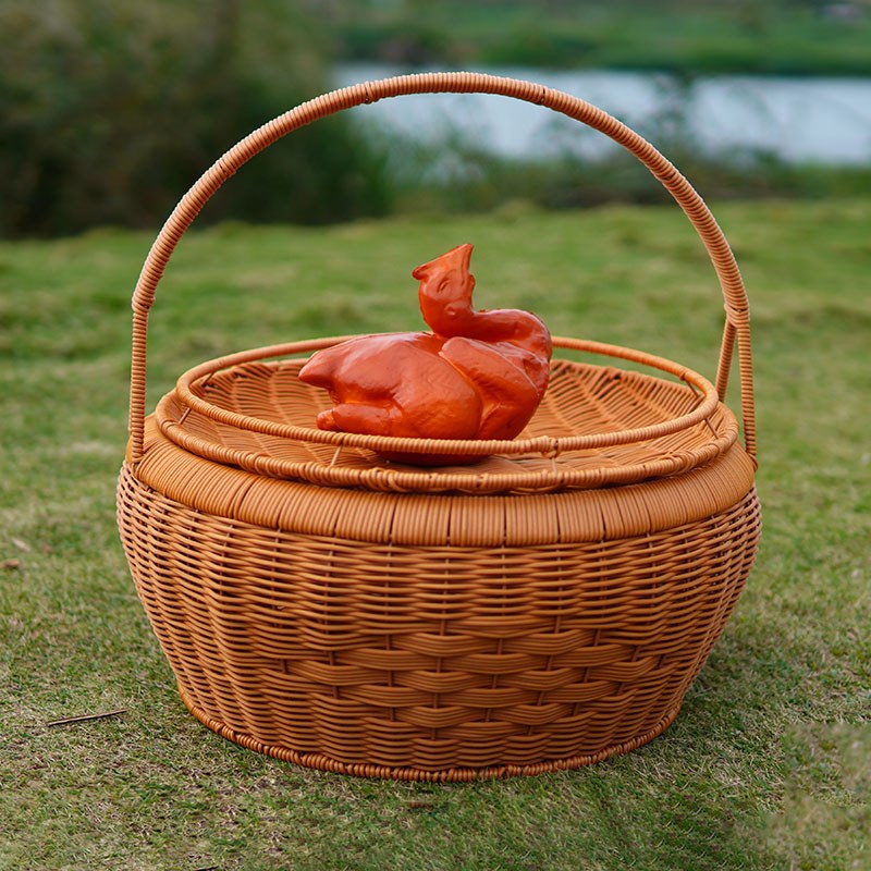 仿藤编拜拜手提篮子带盖婚庆乔迁拜神篮拜祖公篮子拜山篮子采摘篮