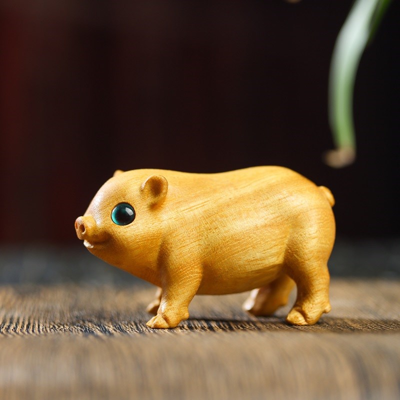 黄杨木雕福猪创意雕刻工艺品文玩把玩手把件可爱生肖猪小动物摆件