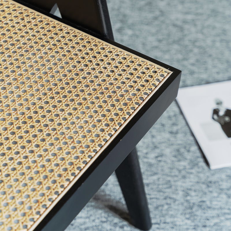 昌迪加尔椅家用藤编餐椅原木扶手椅侘寂风实木休闲椅设计简约现代