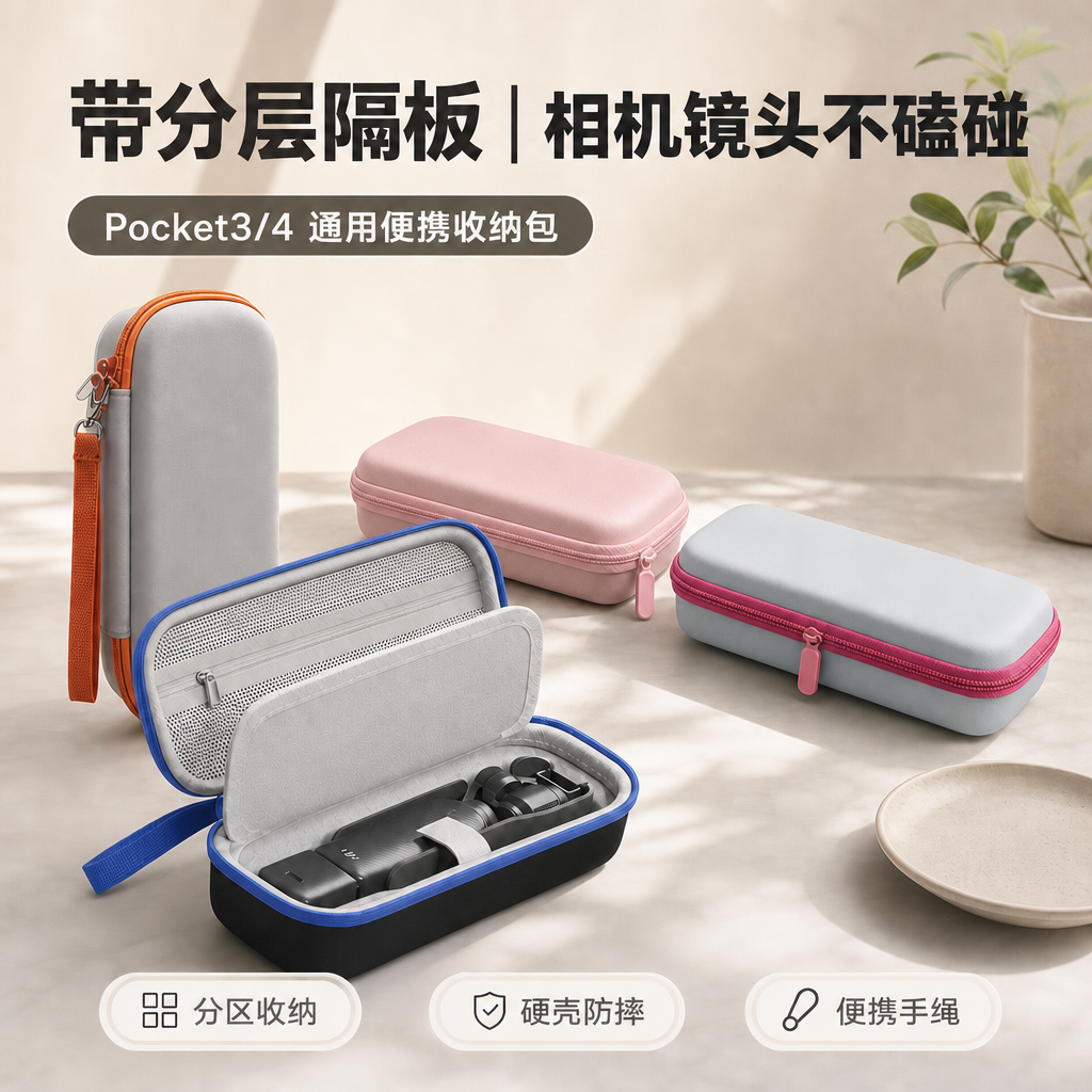 适用于大疆pocket3/4收纳包便携盒 Osmo灵眸口袋相机包户外便携手提包粉色保护壳上盖镜头保护盖板配件