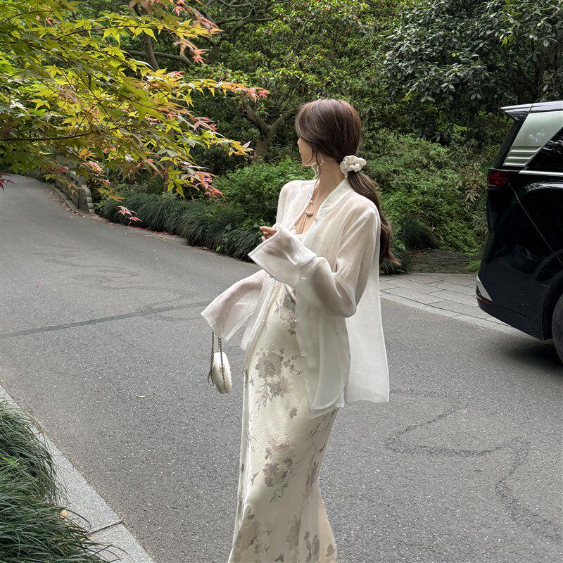 Tongse  云烟里 人丝暗纹提花新中式开衫防晒夏季薄款上衣女国风