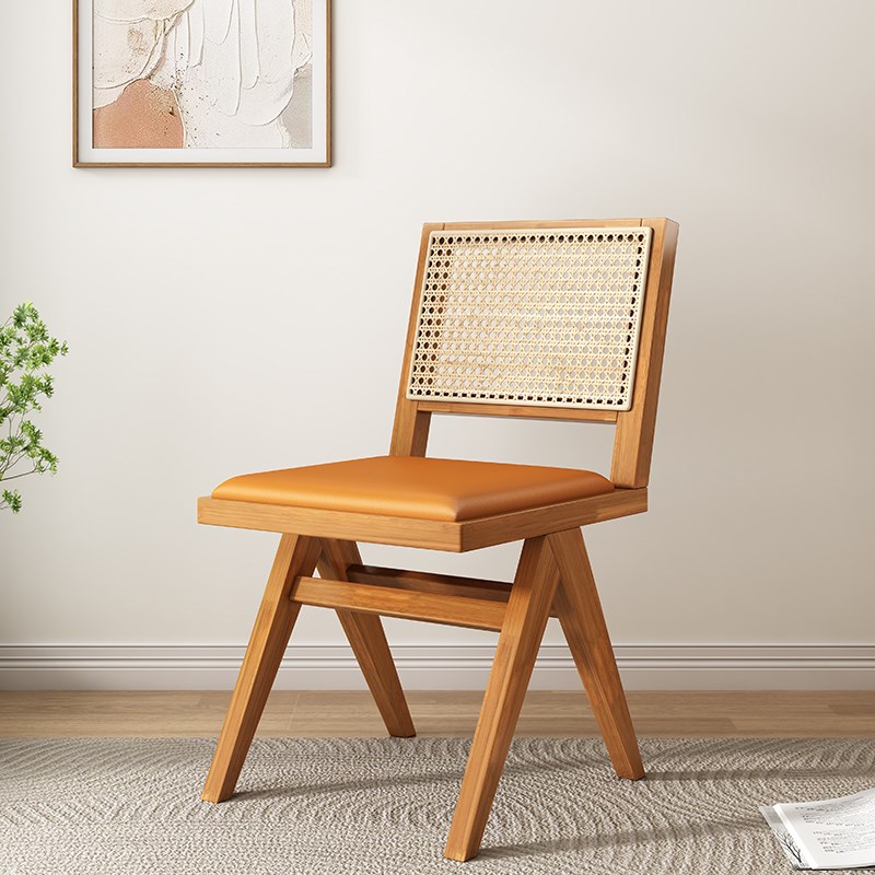 昌迪加尔椅藤编椅子家用商用餐椅餐厅无扶手靠背椅子侘寂风中古风