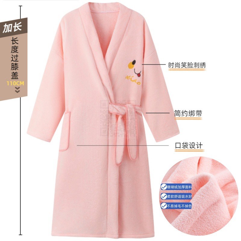 长袖男女浴袍大码睡袍新款比全棉纯棉吸水浴巾居家珊瑚绒加厚睡衣