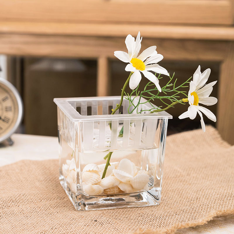 简约正方形水培玻璃器皿透明方缸绿萝睡莲铜钱草水培花盆玻璃花瓶