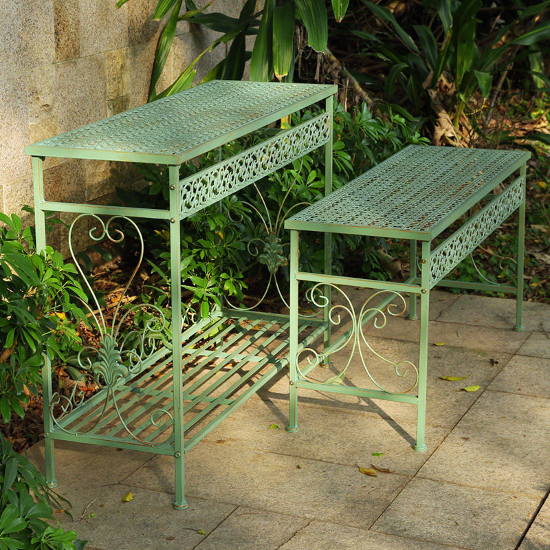 美式铁艺双层花架户外庭院阳台花园植物展示架落地式多肉置物架