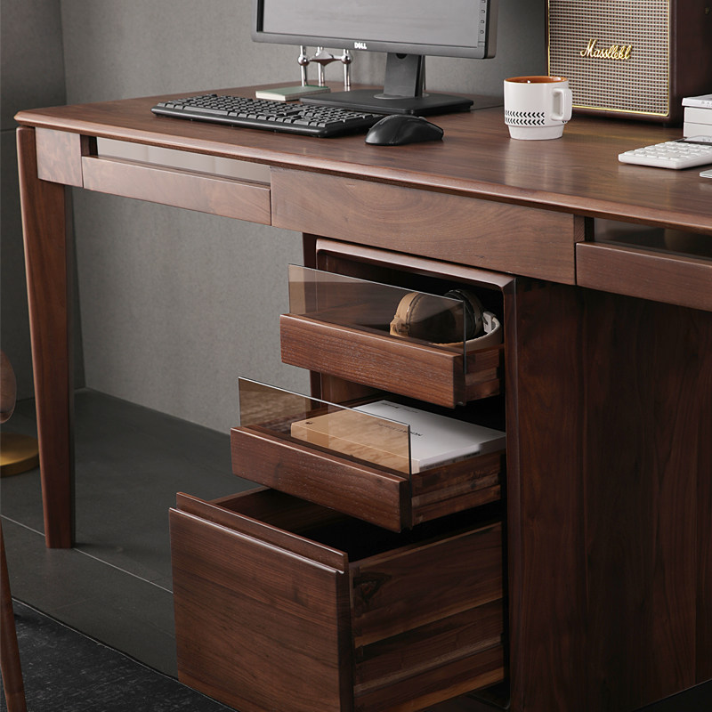 北美黑胡桃木双人书桌带柜书房家具电脑桌集线盒北欧风格简约家具,住宅家具,书桌,淘宝优惠券,粉丝福利购,淘宝优惠卷
