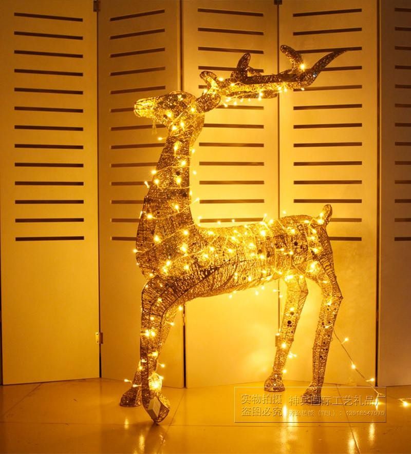 圣诞鹿1.2米圣诞节铁艺麋鹿拉车120cm酒店商场圣诞树场景布置摆件