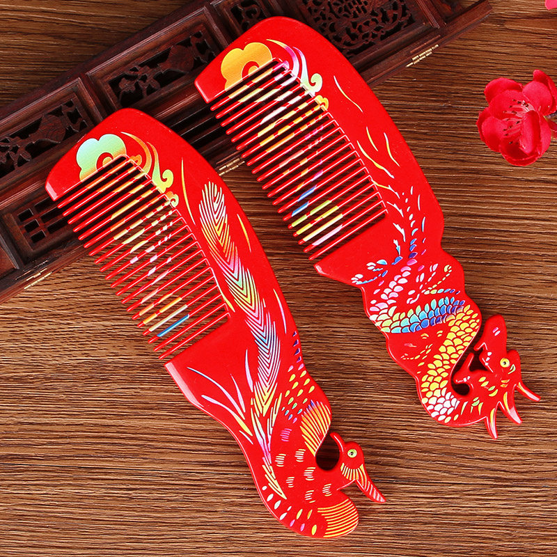 婚礼用品大全红色木梳一对鸳鸯龙凤喜梳新娘嫁妆道具创意结婚梳子