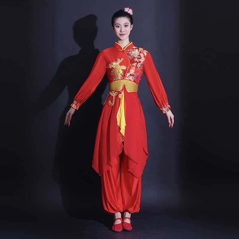 打鼓服女新款腰鼓喜庆成人演出服装鼓舞民族锣鼓队舞蹈喜庆秧歌舞