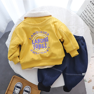 女童男童宝宝加绒外套秋冬装中小童上衣服冬季儿童装洋气棉衣褂子