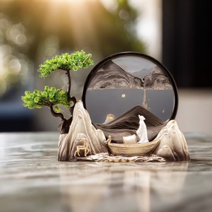 轻舟已过万重山沙画摆件沙漏新中式客厅禅意玄关办公室茶室软装饰