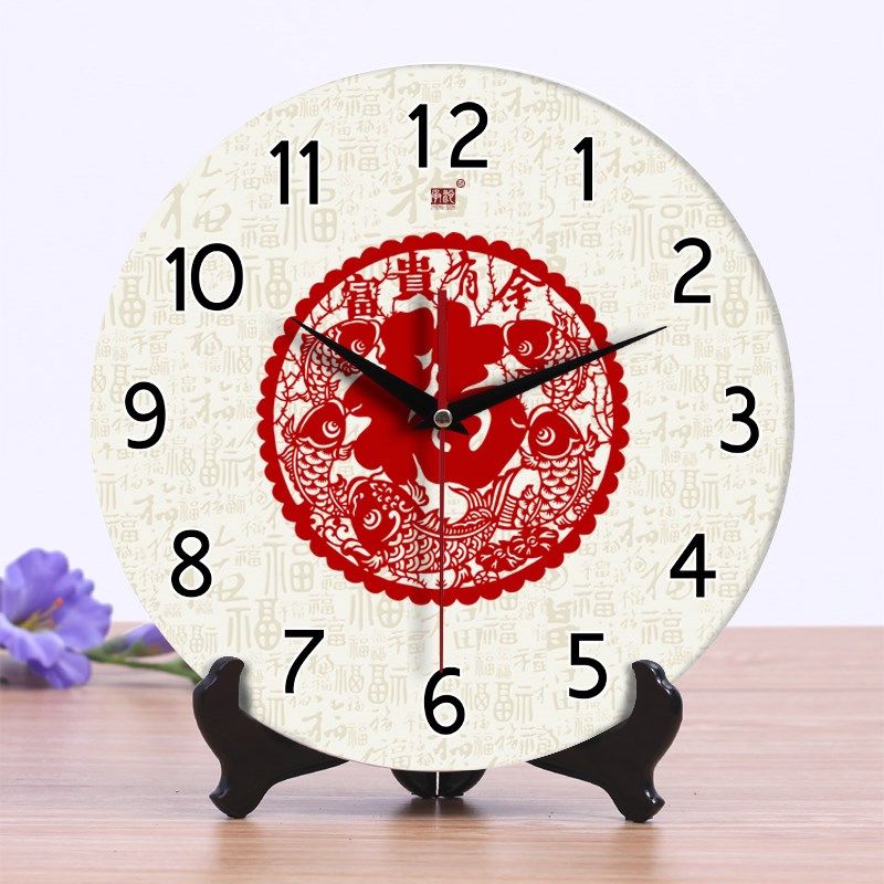 承沁新品陶瓷钟表创意时钟中式客厅挂钟座钟静音牛年喜庆年年有余