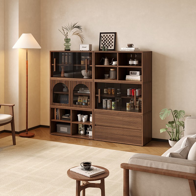 组合书柜胡桃模块柜收纳展示柜餐边柜全实木床头柜客厅电视柜边柜