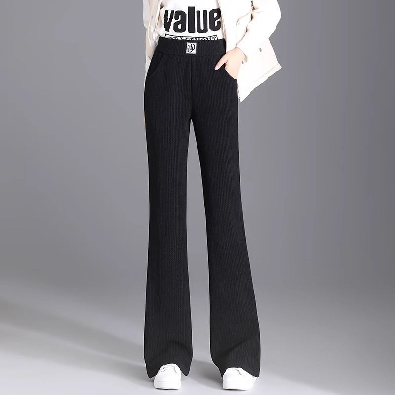 加绒裤子女秋冬季微喇叭裤宽松大码保暖中年妈妈灯芯绒加厚雪尼尔