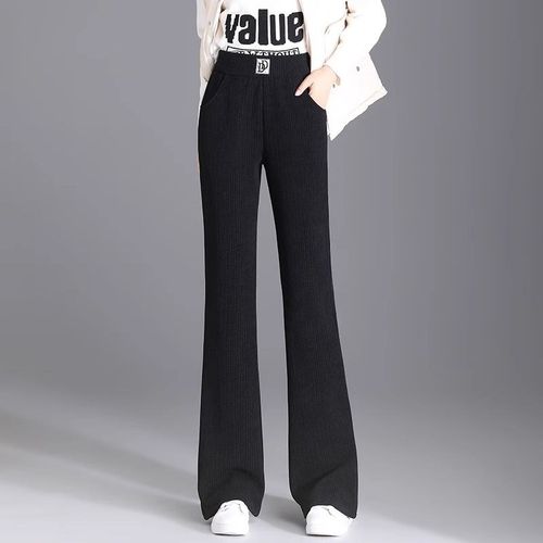 加绒裤子女秋冬季微喇叭裤宽松大码保暖中年妈妈灯芯绒加厚雪尼尔