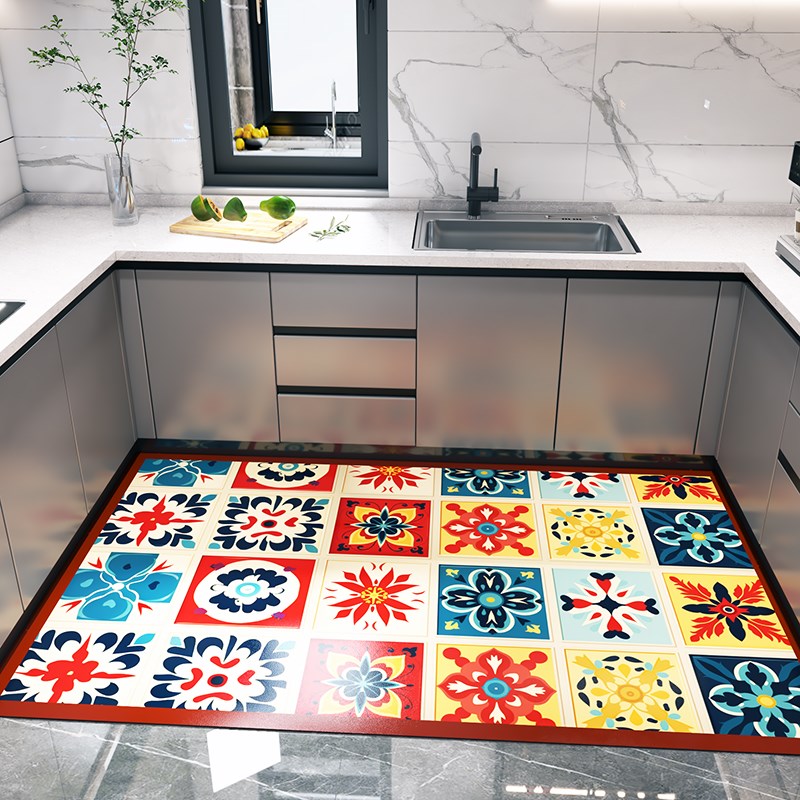 pvc阳台防滑防油可擦免洗防水门垫玄关厨房地垫入户脚垫皮革地毯
