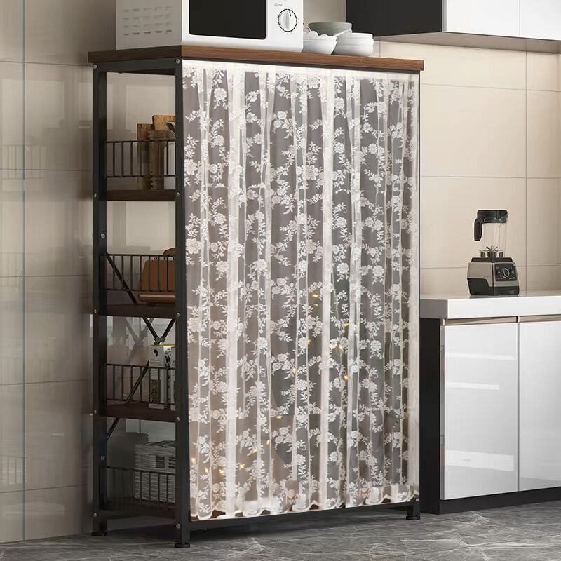 厨房置物架遮挡防尘帘定制蕾丝魔术贴无门柜子杂物橱柜鞋架遮丑帘