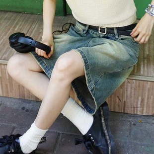 美式 五分裤 做旧复古直筒牛仔短裤 高腰宽松阔腿中裤 子 2024新款 大码