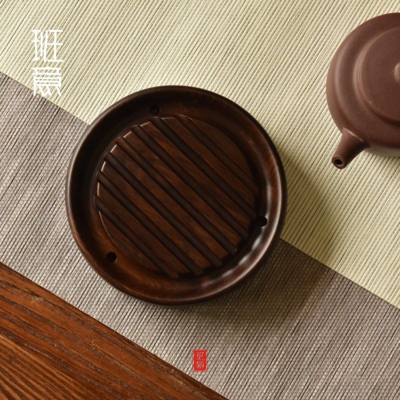 班意实木壶承 干泡托紫砂壶壶垫 迷你圆形黑檀木茶垫壶托茶道零配