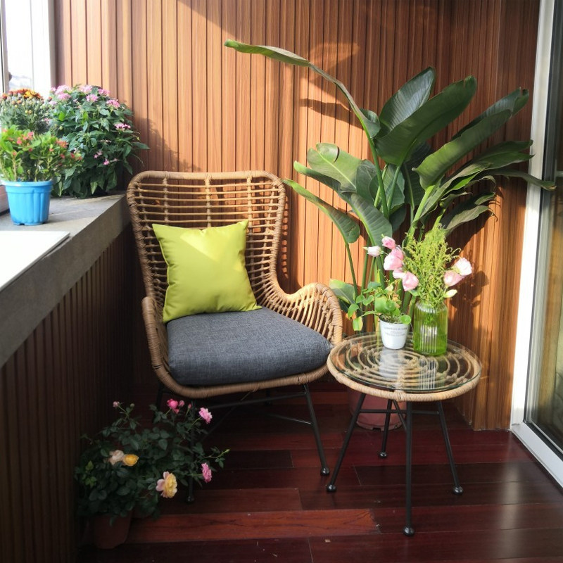 阳台藤椅单人靠背椅懒人休闲沙发躺椅藤编户外露台桌椅小茶几组合