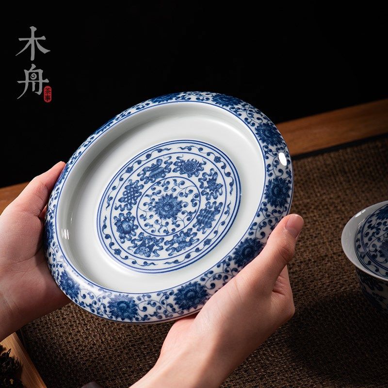 七丞堂福缘壶承景德镇青花陶瓷八宝图干泡台家用茶盘托盘茶壶底座