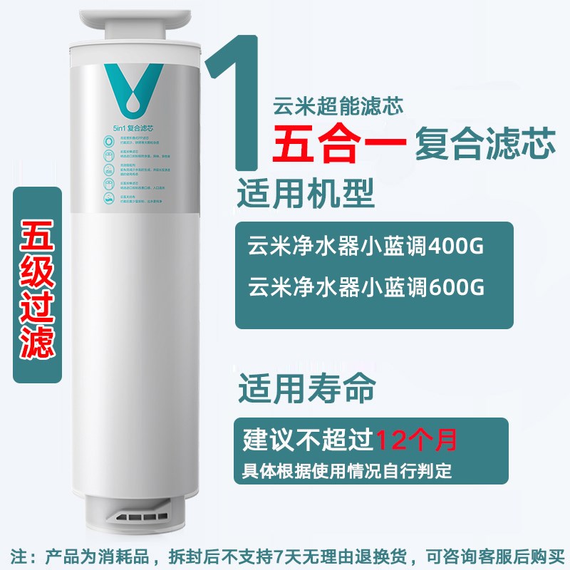 云米小蓝调净水器滤芯400G 600G滤芯 1号5in1复合2号RO反渗透膜