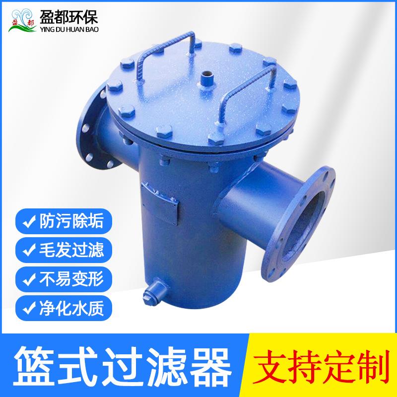 工业篮式过滤器污水毛发过滤器DN150法兰接口直通平底蓝式除污器