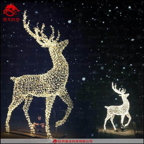 圣诞节发光鹿铁艺镂空防水驯鹿美陈光雕雪人灯光节造型彩灯定制