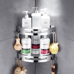 杰沙朗浴室三角置物架2层免打孔304不锈钢卫生间转角架厕所三角形